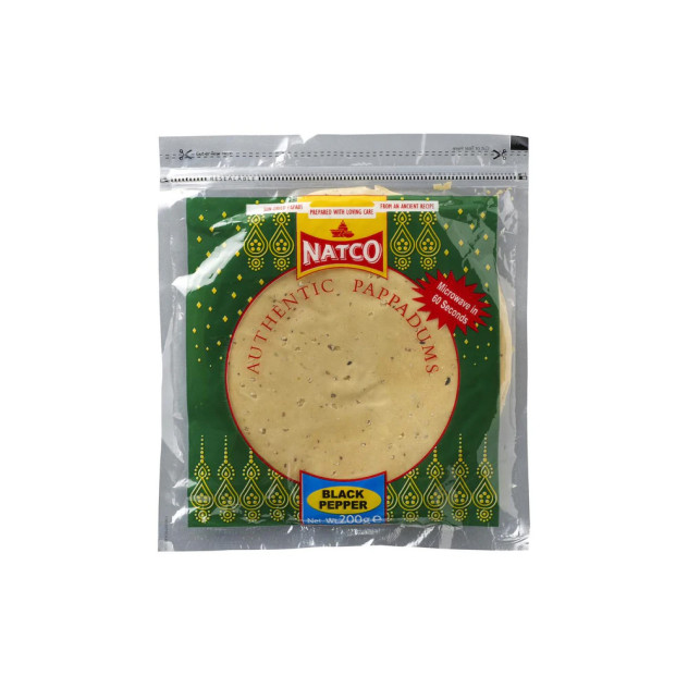 Natco Microwaveable Black Pepper Pappadoms, 200g